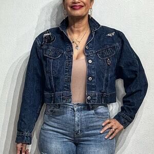 Lee Blue Denim I Heart Texas  Patch Vintage Jean Jacket Sz L